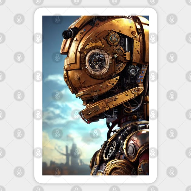 Portrait of a retro steampunk robot. Sticker by Alekxemko